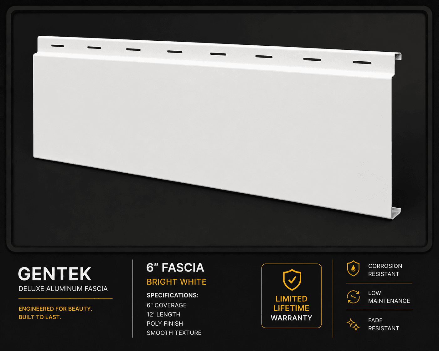 Gentek 6-inch Deluxe aluminum fascia profile in Bright White