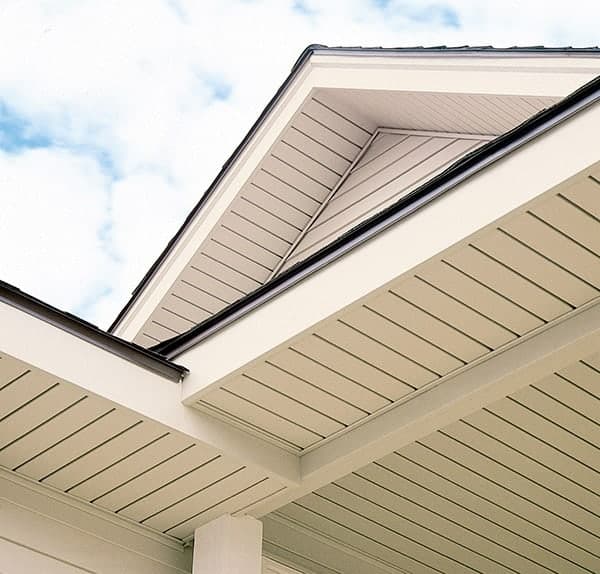 Finished soffit and fascia beneath a residential roofline